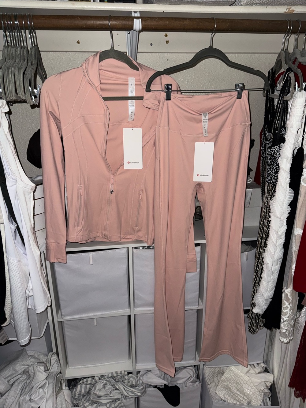 lululemon athletica Blush Pink Zip Jacket & Flare Leggings Set